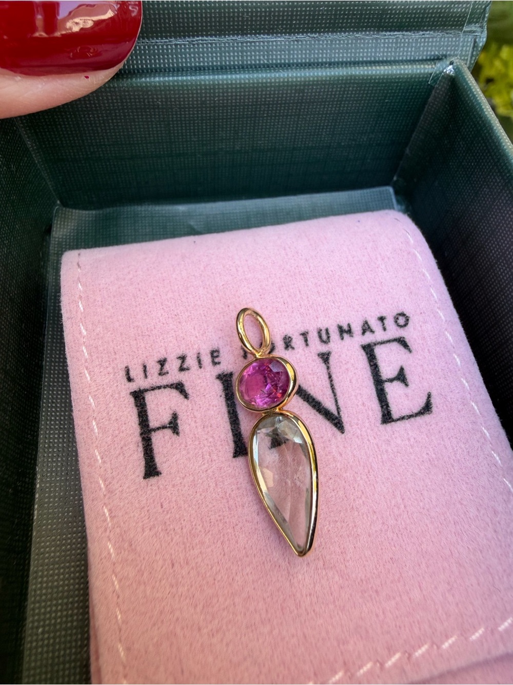 Lizzie Fortunato fine necklace charm Tourmaline & Green Amethyst 14k gold